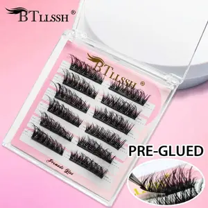 6 Pairs High-Quality Self-Adhesive False Eyelashes, Dense C Curl, 16-18mm, Party Ready, Non-Toxic, Includes Adhesive Strip, Cosmetic