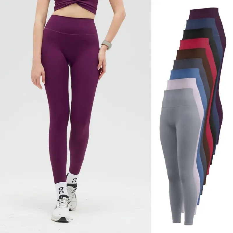 Women's Leggings - 1-Pack Solid Color High-Waisted Nude-Feel Tight-Fit Leggings for Women with Back Pocket, Lightweight, All Seasons, Suitable for Fitness, Running, Outdoor Wear