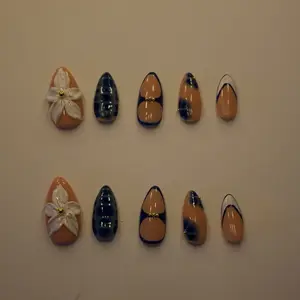 Navy Blue and Gold Press On Nail Set with 10 Press Ons, Nail File, Cuticle Tool,  Nail Glue and Adhesive Dots for Any Occasion