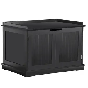 Segawe Double Door Hidden Cat Litter Box Enclosure Storage Cabinet MDF Frame Cat House, Black