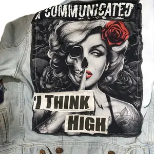 Vintage Upcycled Men's and Women's Jean Jacket with Unique Material Patches and Trim - Womenswear, Fashion
