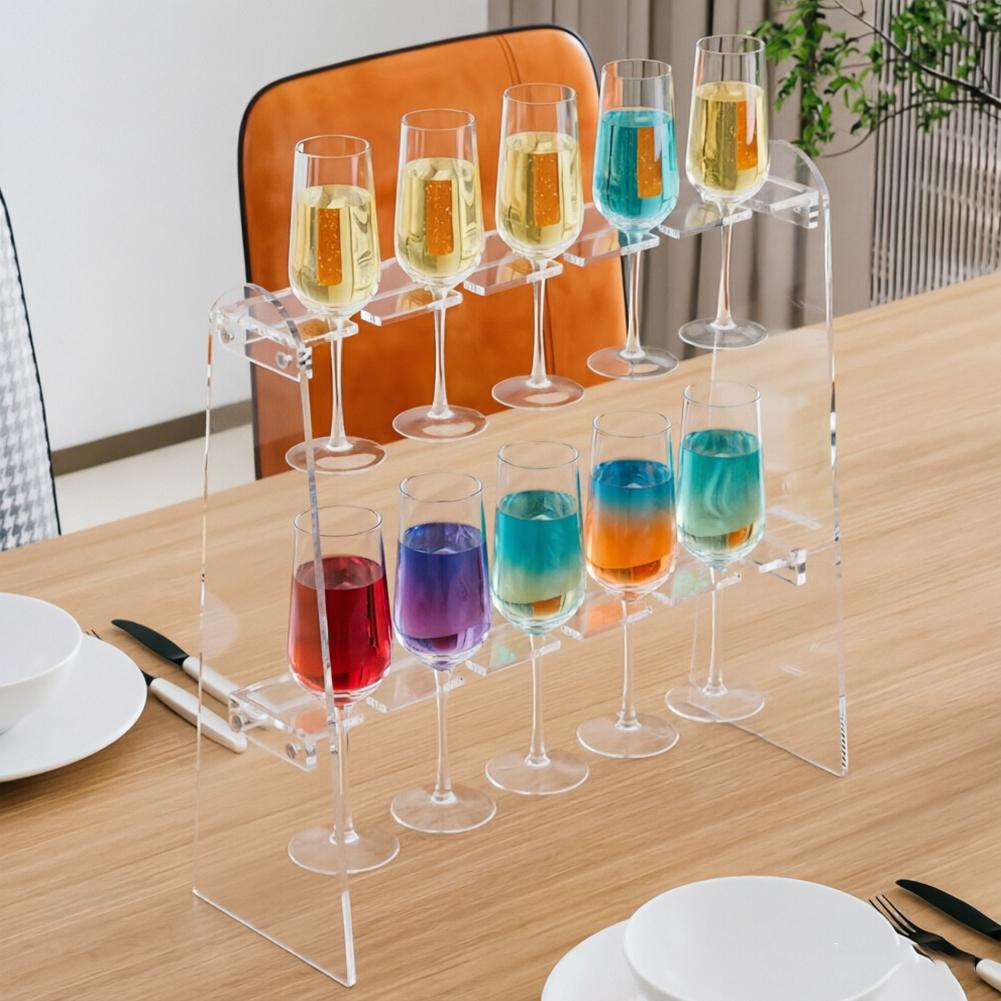 ADISEN 3 Tier Acrylic Champagne Holder 2 Tier Acrylic Champagne Flute Holder Stand for Party with 10 Slots, Countertop Champagne Glass Holder Stand Champagne Tower, Rectangle Acrylic Champagne Display Rack Stand 16.93×9.06×1.97 inch