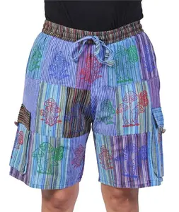 Caravan Closet Stonewash Patch Unisex Shorts Cotton Fashion Women Womenswear Adjustable Bohemian Bottom Elastic Colorful Flowy Festival Flowy Colorful Casual Cargo