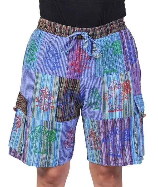 Caravan Closet Stonewash Patch Unisex Shorts Cotton Fashion Women Womenswear Adjustable Bohemian Bottom Elastic Colorful Flowy Festival Flowy Colorful Casual Cargo