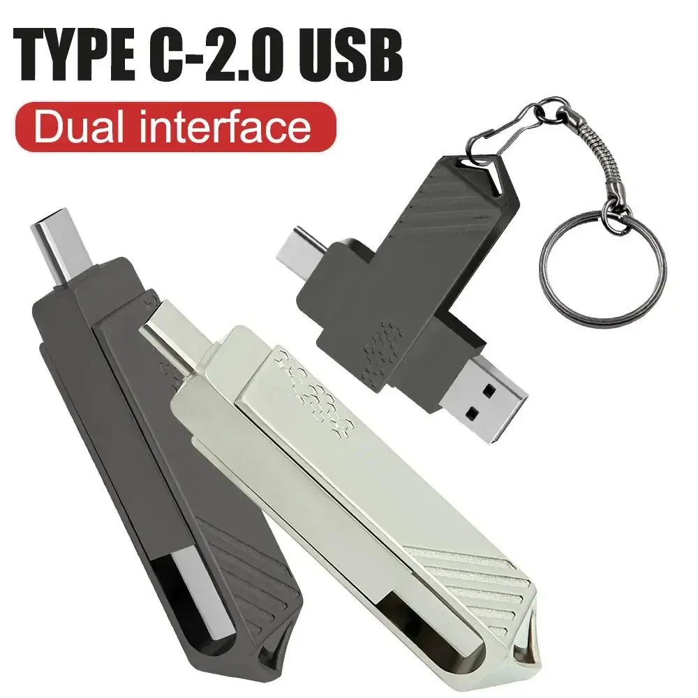 High-Speed Solid-State Type-C Dual Interface Flash Drive with Flash Memory, Portable, Plug-and-Play, Protection Bag, No Physical Drive Required for Mobile Phones & Computers (OTG Adapter Compatible)