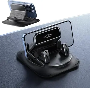 360 Degree Rotation Dashboard Phone Holder for Car, Anti-Slip Grips & One-Hand Operation Car Cell Phone Mount with Adjustable Spring Clip, Compatible with iPhone Samsung All Smartphones