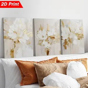 2D flat, 3pcs beige and gold abstract floral textured neutral decorative art painting set, ready to hang, abstract art poster, neutral wall decoration, creative and ideal home gift, suitable for living room, study, bedroom, bathroom, kitchen.