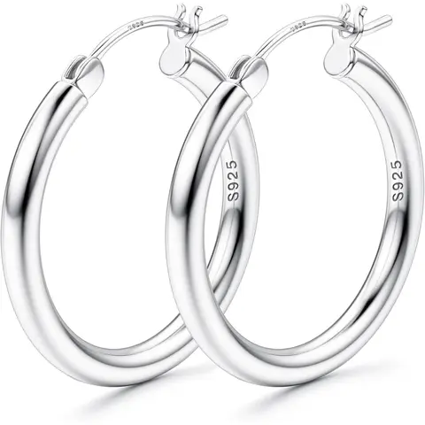 Post Hoop Earrings, 3mm Chunky Large Hoops, Hypoallergenic Lightweight Earrings for Women, Textured Hoop Earrings, 15-70mm Sizes Available