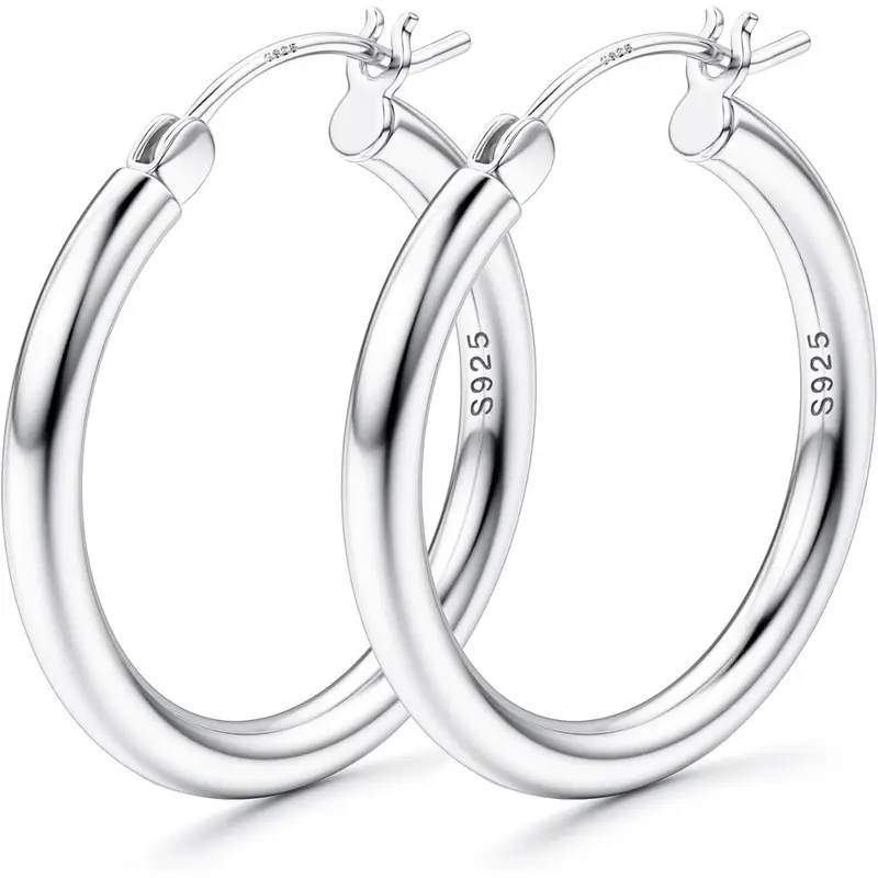 Post Hoop Earrings, 3mm Chunky Large Hoops, Hypoallergenic Lightweight Earrings for Women, Textured Hoop Earrings, 15-70mm Sizes Available