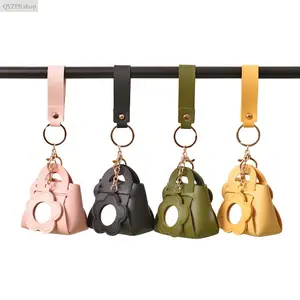 Korean Mini PU Leather Keychain Bag - Creative Solid Color Storage Wallet with Mirror, Small Portable Pendant for Keys, Coins, and Essentials
