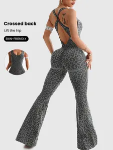 Women's Seamless Leopard Print Jumpsuit, High Elastic Comfort, Sleeveless Above the Knee, Sporty Style for Daily and Outdoor Activities, Workout Jumpsuit