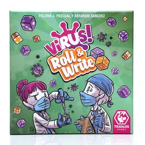 Virus Roll and Write Dice Game Strategy Tabletop Game Fast Pace Dice Rolling and Writing Mechanics Tactical Decision Game Portable Box Party Game Interactive Fun Logic Challenge Unique Theme Card and Dice Combo Game