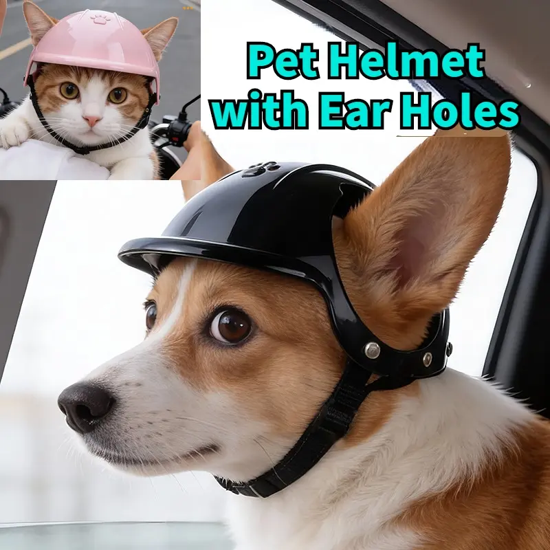 Pet Helmet with Ear Holes Available in Pink & Black, Essential Outdoor Gear for Dogs & Cats, Motorcycle & Bike Riding Pet Accessories, Hat, Outside