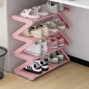 4-Layer Z-Shaped Shoe Rack, Stackable Plastic Shoe Shelf, Easy-To-Assemble Shoe Storage Organizers, Stackable Home Organizer for Living Room & Dormitories