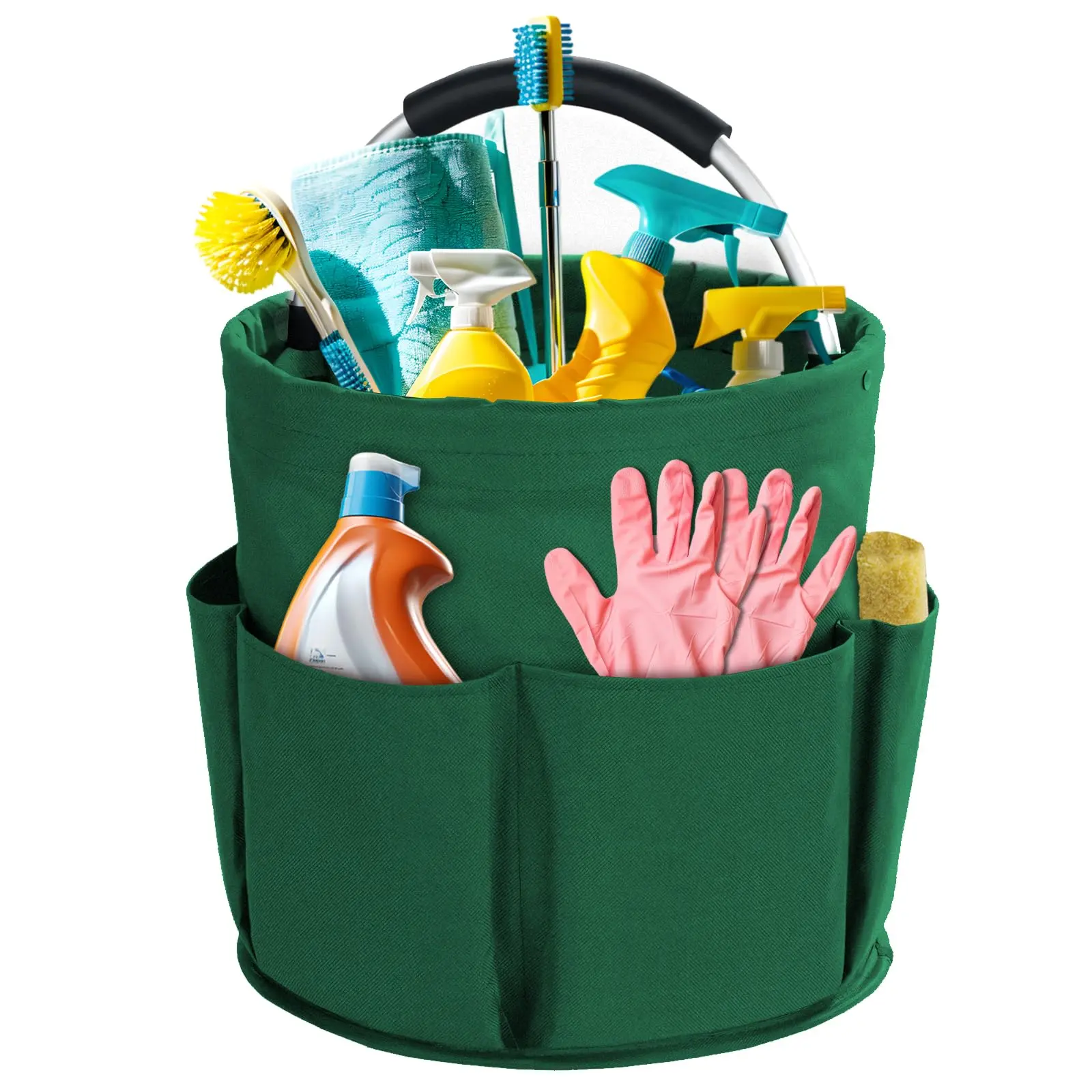 17L Foldable Cleaning Caddy Organizer Bucket, 6 Pocket Oxford Cloth Portable Carry Tote with Handle for House Cleaning Garden Car Picnic Waterproof Foldable Cleaning Supply Caddy, Large Capacity Multi-Pocket Storage Tote Bucket with Comfort Handle