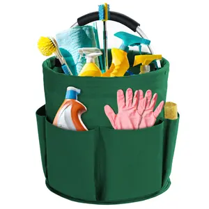 17L Foldable Cleaning Caddy Organizer Bucket, 6 Pocket Oxford Cloth Portable Carry Tote with Handle for House Cleaning Garden Car Picnic Waterproof Foldable Cleaning Supply Caddy, Large Capacity Multi-Pocket Storage Tote Bucket with Comfort Handle