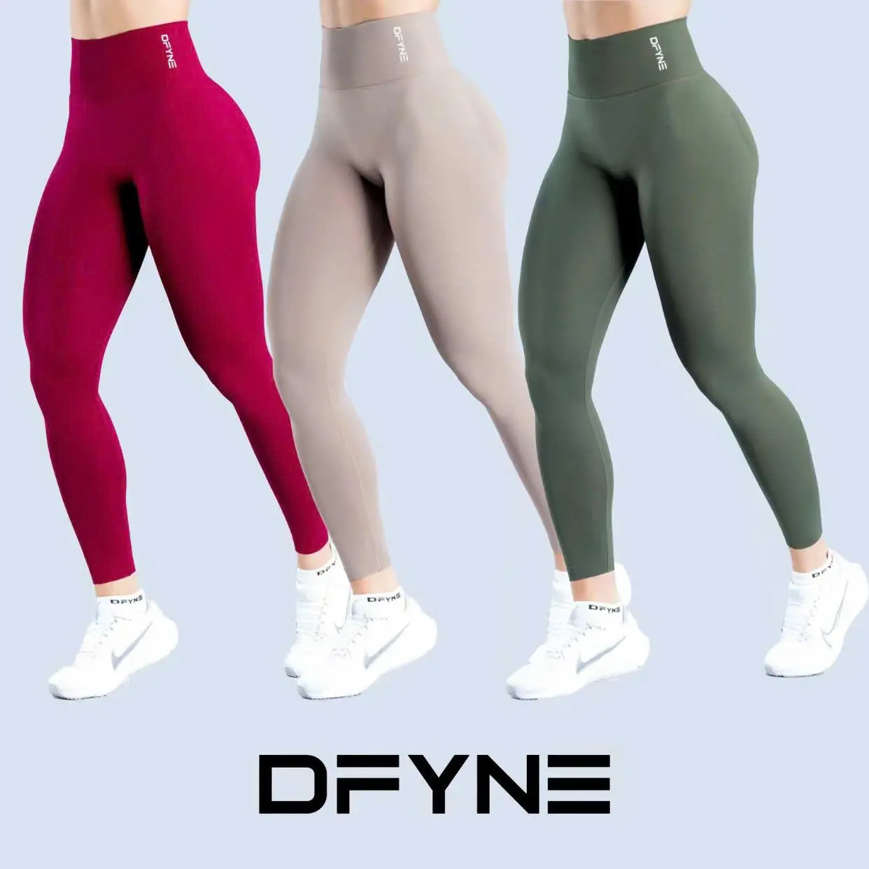DFYNE Women's Solid Seamless High-Stretch Low-Ribbed Sports Leggings - Running Workout Pants, Sports Trousers for Summer Yoga, Jogging