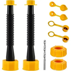 Spout Replacement For Gas Can, Nozzle (2 Kit-Black) For 1/2/5/10 gal, Easy to install, Durable, Replacement of old cans includes nozzle, Vent caps, Rubber gasket, Drill bits, Auxiliary base cap