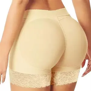 Women Crotchless Shaping Underwear Butt Lifting Elastic Breathable Lace Shorts Buttock Pads Enhancing Mid-waist Boxer Briefs