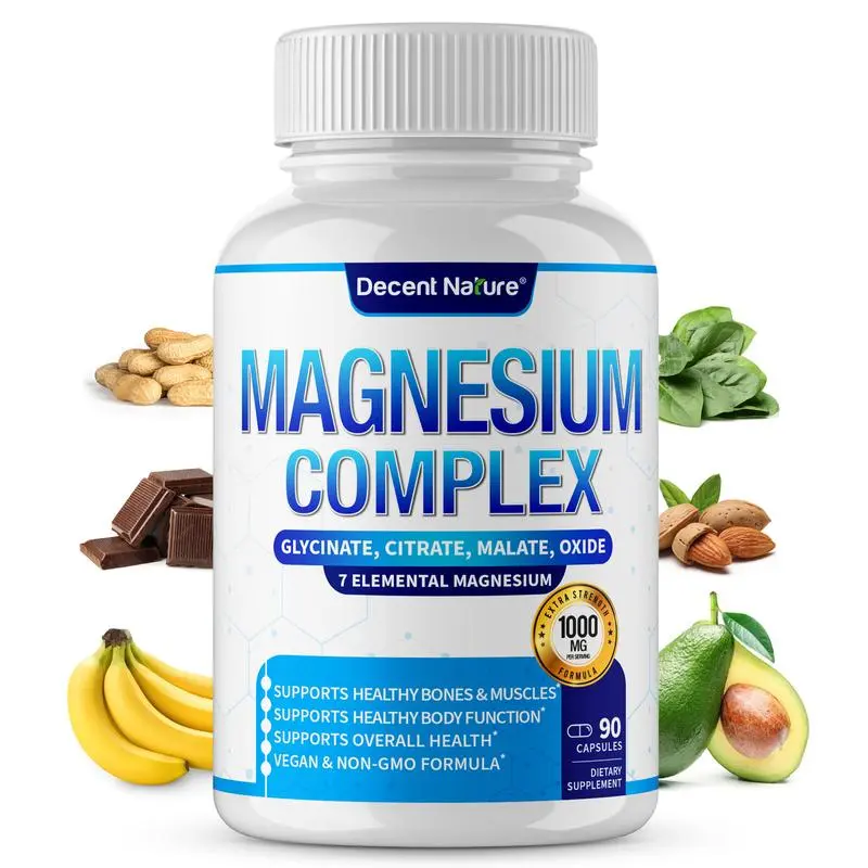Decent Nature 7-in-1 High Absorption Magnesium Complex Capsules, Glycinate Citrate & Malate Blend, Vegan Non-GMO Supplement for Restful Mood, Muscle Wellness & Daily Bone Nourishment  Calcium Dietary Vitamin