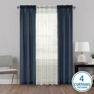 Mainstays Curtain and Sheers Set, 4 Panels, Blue Moon, 27.5" W x 84” L