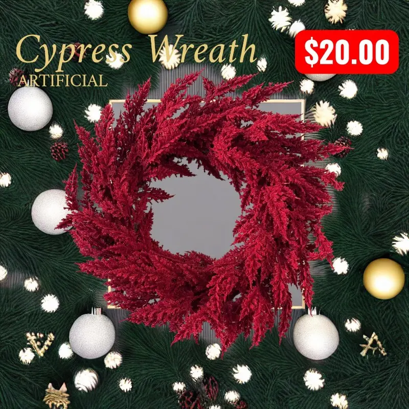 Frosted Red Pine Wreath Christmas Home Decor Artificial Wreath