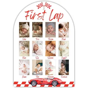 My First Year Photo Board, Racing Car Baby Milestone Signs for Boys Girls Nursery Decor, 12 Month Wooden Picture Board for 2x3 Photos, Best Babies Keepsake Gifts-B02