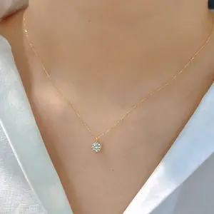 s925 sterling silver 4-Prong 6mm Round Delicate Jewelry Accessory，Holiday Birthday Valentine's Day Gift for Girlfriend Women Girls, Elegant All- match Classic Daily Wear，Creative Christmas New Year's Minimalist Cute Fashion Pendant Chain Necklace