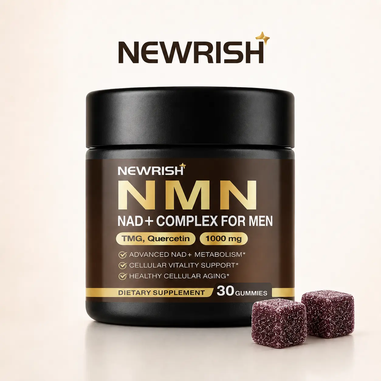 Newrish NMN Pro Max Dietary Supplement-Contains Liposome NAD +, Coenzyme Q10, Glutathione, Astaxanthin-Boosts Energy, Promotes Blood Circulation and Antioxidants-30 Gummies-Natural Dietary Supplement