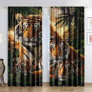 1/2-piece set of tiger-print blackout curtains; easy to install without drilling; machine-washable and low-maintenance; ideal for home use, bedrooms, home offices, living rooms, balconies, patios, and window decoration