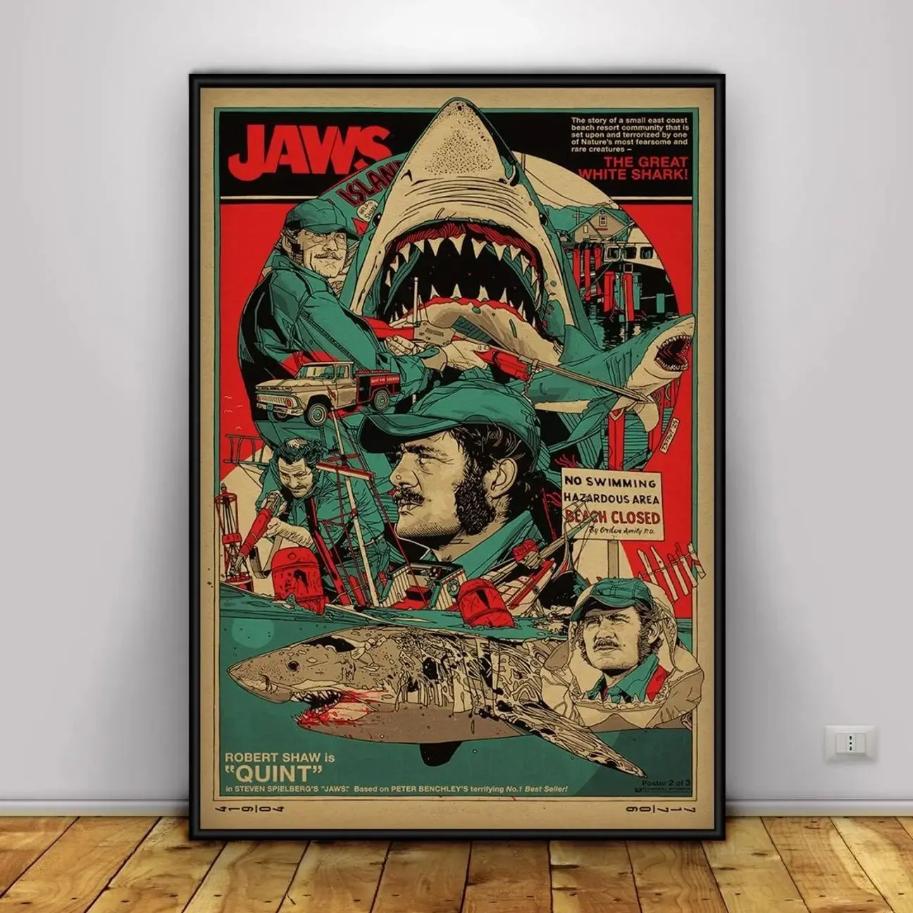 Jaws Chief Brody and Quint Wall Art Ocean Thriller Print Poster, Classic Film Decor