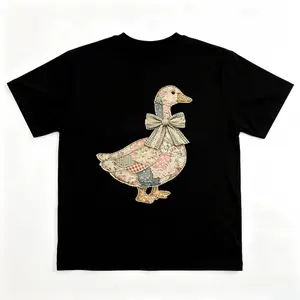 Faux Patchwork Grandmacore Goose T-Shirt, Easter Graphic Tee, Floral Retro Coquette Duck Shirt, Cottagecore Gingham Spring Tee, Graphic Print Shirt