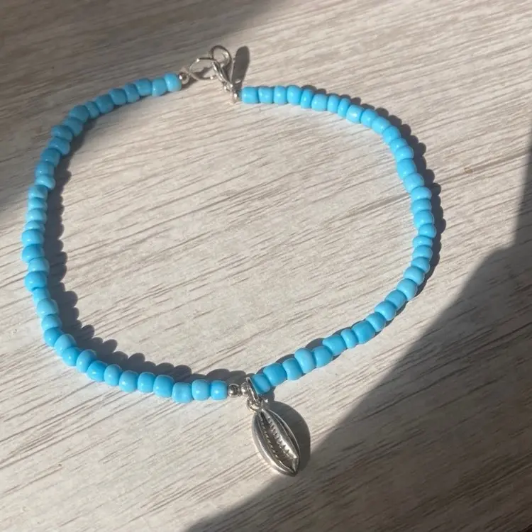 Baby blue seashell anklet