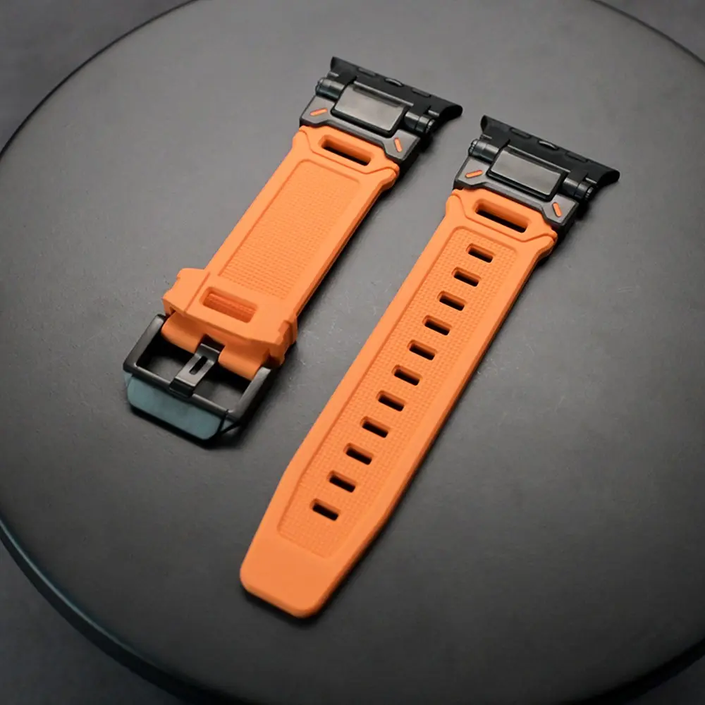 Sports Rubber Band for Apple Watch Ultra 2 49mm 44 45mm 46mm, Silicone Stainless Steel Strap for iWatch Series 10 9 8 7 6 5 Se 4, Wearable, Smart Watch Straps
