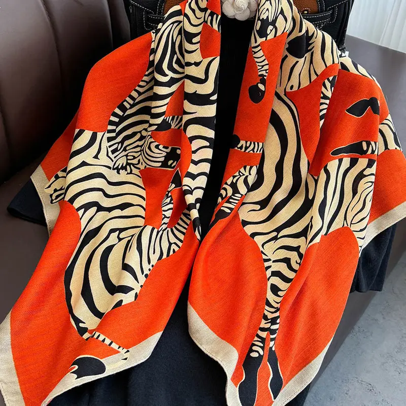 Zebra Print Silk Scarf Shawls for Spring Summer, Scarf for Casual, Versatile Neck Gaiter, Relaxed Feel, Loosely Fitted, Warm and Stylish, Multi-Functional Outerwear Accessory, Textured Blanket Scarf, Boho Style Scarf, Casual Fashionable Scarf
