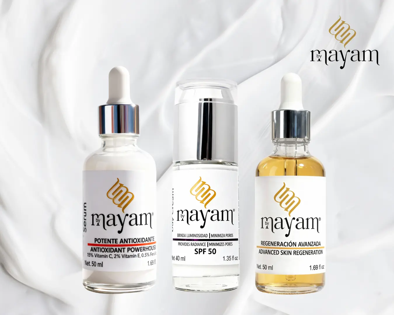 Mayam Beauty Anti-Acne Skincare Set – Day Cream SPF 50 + PDRN Serum + Retinol Serum for Clear Skin | Made in Mexico Restore Repair