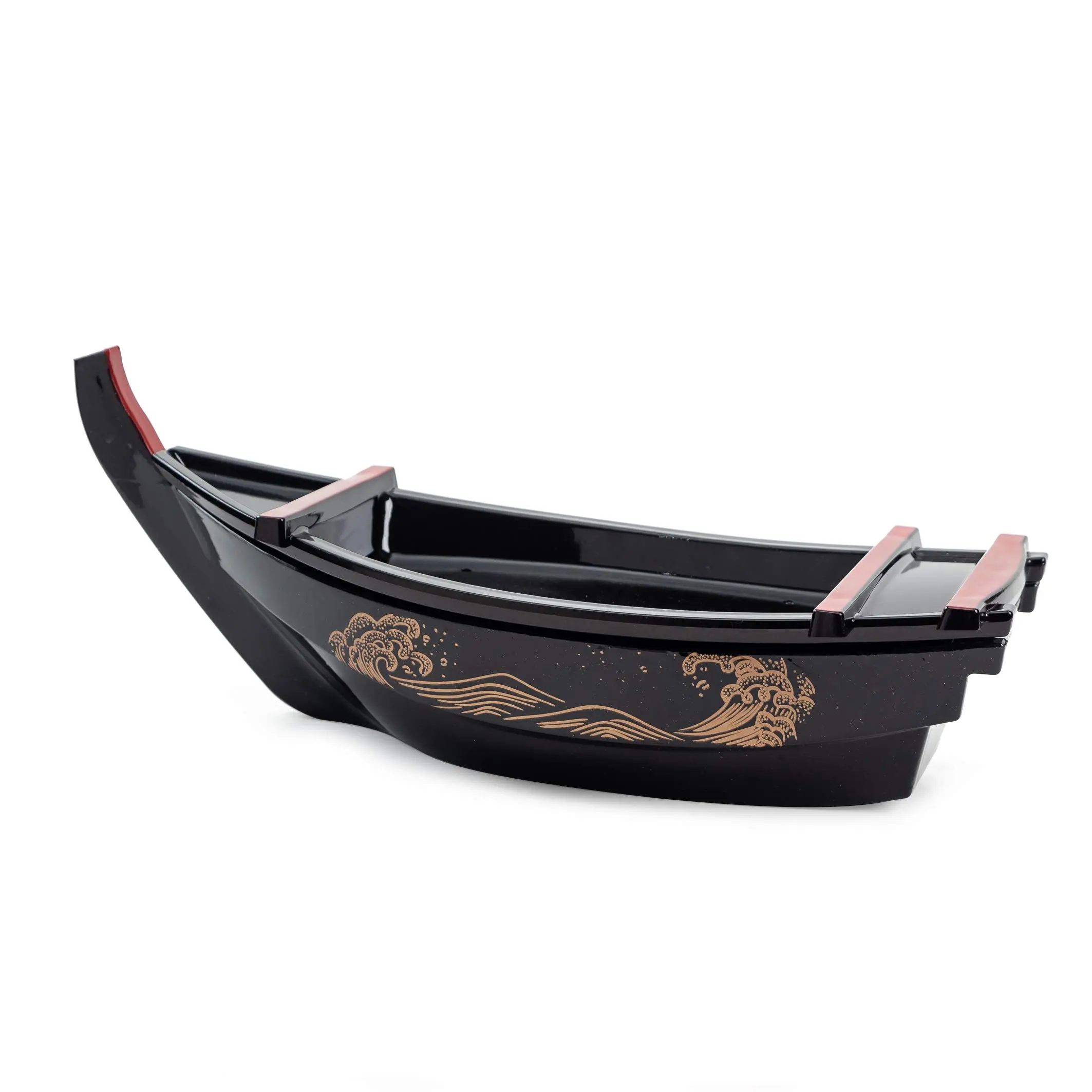 Thy Home Aesthetic Boat-Shape Lacquered Plastic Japanese Sashimi Sushi Boat Plate L14 - Small Detachable Multi-Size Tray with Ice Bin, Kitchenware for Home Sushi Dinner & Restaurant Dinner Guests