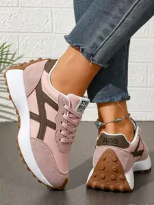 New Women's Casual Sports Shoes, Comfortable Breathable Height-Boosting Agony Shoes, Fashion Patchwork Design, All Seasons
