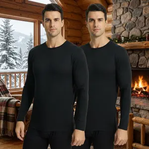 Men's 2 Pack Thermal Shirts - Crewneck Long Sleeve Base Layer Undershirt for Cold Weather, Lightweight Warm Thermal Wear Perfect for Winter Outdoor Activities Hiking Skiing Layering Comfortable Soft Fabric Essential Clothing