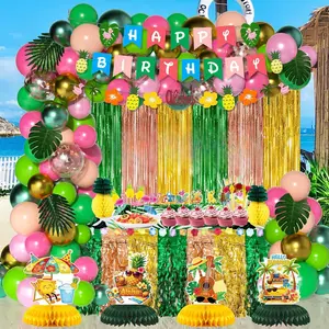 Luau Party Decorations, Hawaiian Party Decorations, Tropical Birthday Decorations, Aloha Party Supplies with Fringe Curtains, Table Skirt, Balloon Arch Kit, Banner, for Beach Summer Holiday Theme