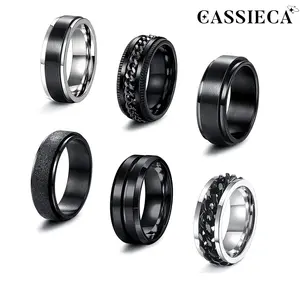 CASSIECA 6PCS Stainless Steel Spinner Rings, 6-8MM Black Cool Chain Design, Anxiety Stress Relief Promise Ring, Fashion Jewelry for Women, Men's & Women's Accessories, Size 7-13 Wedding Band