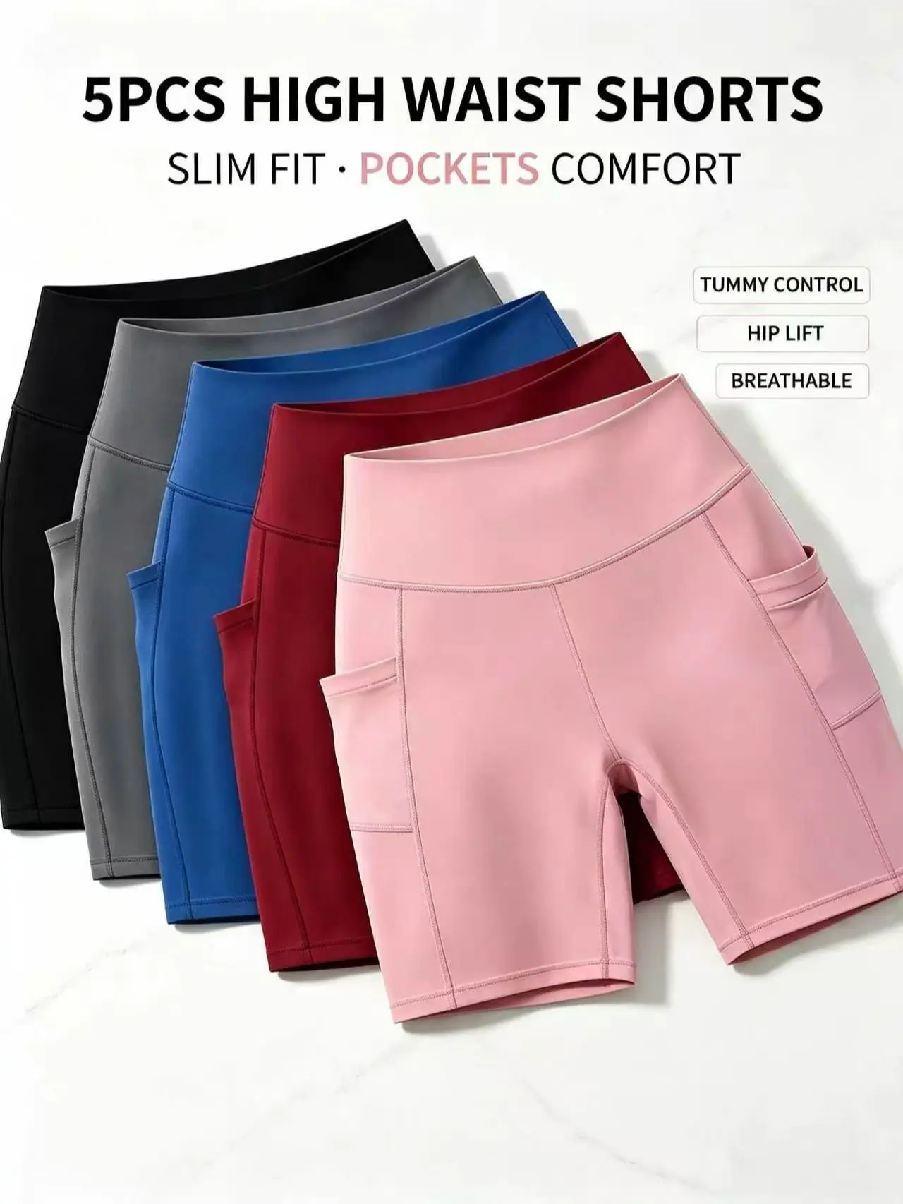 [Multipack Yoga Biker Shorts] Non Slip Tummy Control Hip Lift Shorts | Women Sports Side Pocket, High Stretch Wide Waistband Workout Casual Activewear modest summer built-in liner fitness new arrival