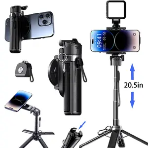 New Upgrade magnetic & clamp selfie stick with 360 Rotation Portable Wireless Bluetooth control magnetic phone stand for selfie Video recording Vlog Compatible with most phones-Maxinum extend to 21.25 inches