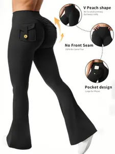 Women's High Waist Yoga Pants with Phone Pocket, Butt Lifting Micro Flare Leggings, Comfortable No Chafing Workout Pants