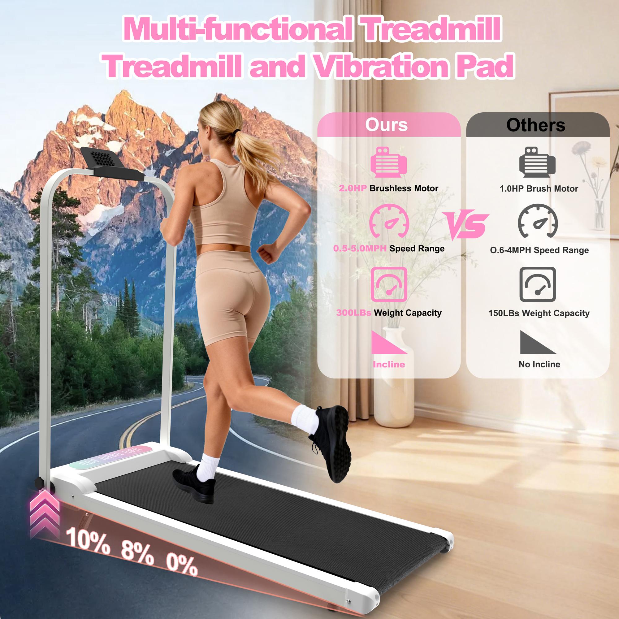 Dufominc 2-in-1 Foldable Incline Treadmill with Handle, Portable Under Desk Walking Pad, Vibration Pad, and Remote Control – Home Workout Gear