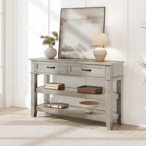 【Christmas Gift】Entryway Table, Console Table with 2 Storage Drawers, 3 Tier Farmhouse Wooden Sofa Table, Hallway Tables for Entryway, Living Room-Grey