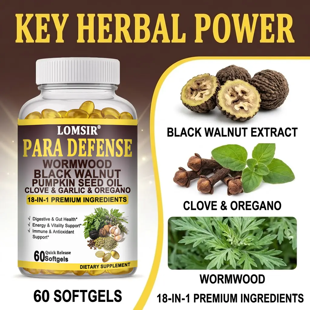PARA Defense Softgels for Men and Women, Gut & Digestive Health Supplement with Black Walnut, Wormwood, Clove, Garlic, Turmeric, Pumpkin Seed, Oregano, Berberine & More - 60 Softgels