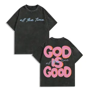 Men's & Women's Classic 230gsm Heavyweight Washed Ribbed Short-Sleeve T-Shirt - GOD IS GOOD Double-Sided Y2K Retro Vintage Graphic, Loose Round Neck, 100% Cotton Casual Fabric, USA Made Menswear for Day Wear