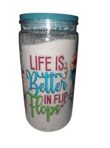 16oz Plastic "Life is Better in Flip Flops" Snow Globe Tumbler BPA Free with Lid & Straw Souvenir from Destin Florida