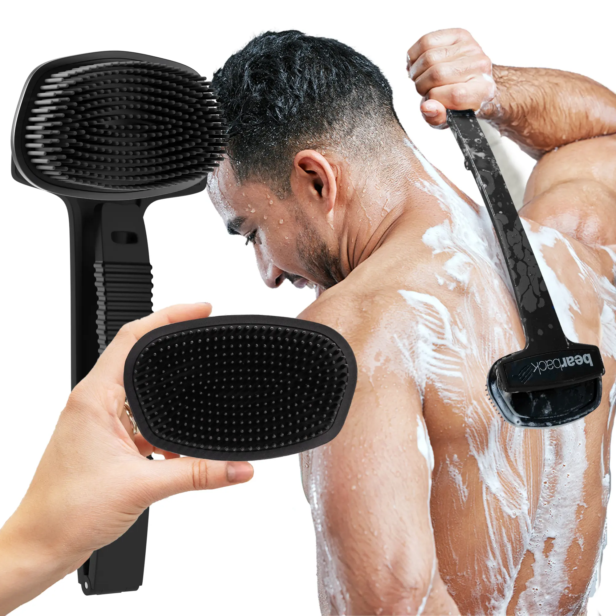 Bearback Silicone Body Scrubber for Back & Body, Folding Long-Reach Handle, Easy to Clean, Travel Friendly